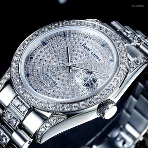 Montres-bracelets Prong Setting Cubic Zircon Luxury Men's Watch Women's Fine Clock Crystal Hours Stainless Steel Bracelet Lovers'