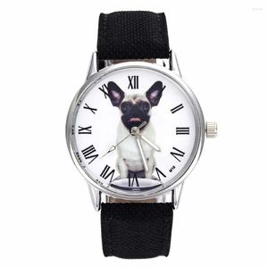 Horloges Pug Hond Puppy Huisdier Patroon Mode Casual 5 Kleur Dames Horloges Denim Doek Band Quartz Polshorloge Voor Vrouwen Mannen