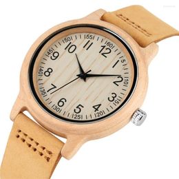 Polshorloges pure esdoorn houten dames horloge kwarts uurwerk Arabische cijfers tonen echte lederen polshorloge eenvoudige casual dames