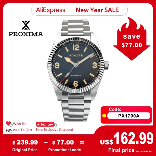 Relojes de pulsera PX1700A 39 mm Reloj mecánico masculino Lujo SW200 Bisel de acero inoxidable estriado AR Cristal de zafiro 100 M Relojes para hombres a prueba de agua