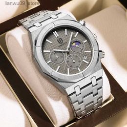 Montres-bracelets Qingxiya marque de luxe phase de lune montre à quartz pour hommes en acier inoxydable étanche lumineux date mode chronographe montres mensq231123