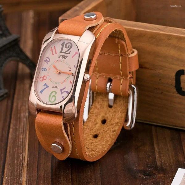 Relojes de pulsera Reloj de cuarzo Cuero sintético Mujeres Escalas de tiempo multicolor Reloj de pulsera analógico Forma rectangular Horloges Reloj de vestir para mujer