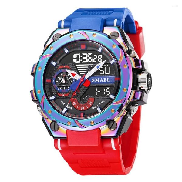 Relojes de pulsera Reloj de cuarzo para hombres Watcholorful Pulsera roja 50M Reloj despertador impermeable Digitales analógicos Relojes deportivos