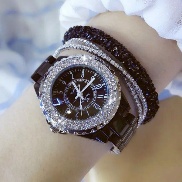 Montres-bracelets montre à Quartz pour femmes mode luxe plein diamant cadran étanche bracelet en céramique cadeau Reloj Para Mujer
