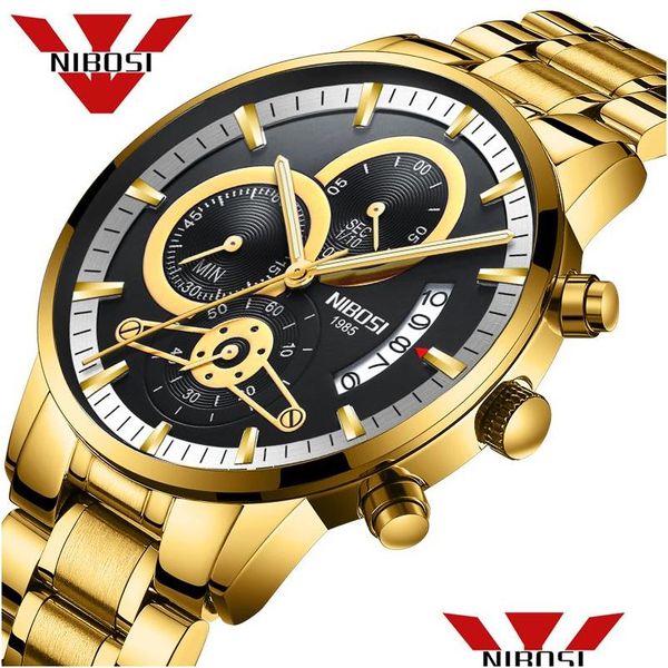 Montres-bracelets Montre à quartz Hommes Or Noir Hommes Montres Top Marque De Luxe Chronographe Sport Montres Lumineux Étanche R Dhgarden Otlf4