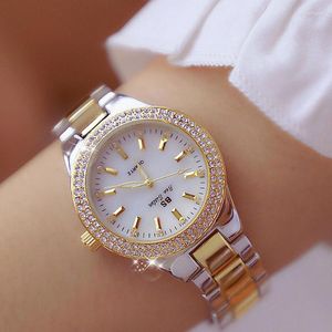 Montres-bracelets Montres à quartz 2023 Montre pour femme Robe Or Cristal Diamant Acier inoxydable Argent Horloge Femmes