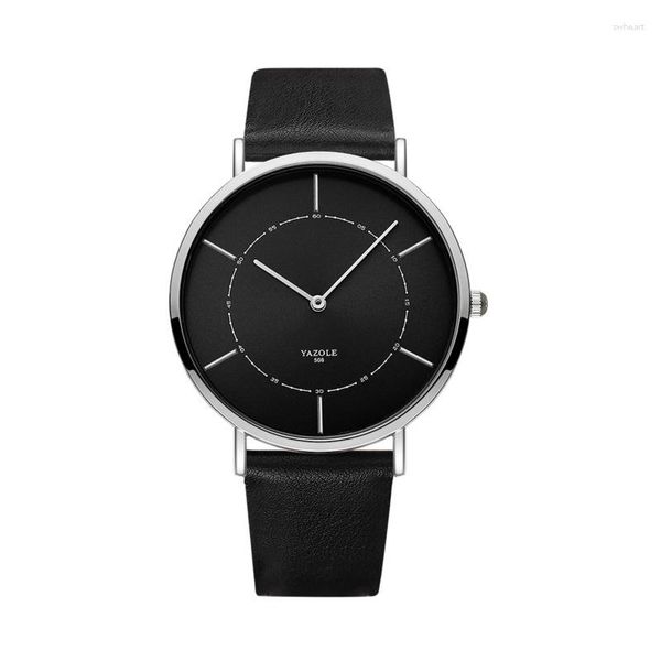 Relojes de pulsera Relojes de cuarzo para correa de cuero para hombres con dos agujas impermeables Ultra delgadas y simples Moda Casual