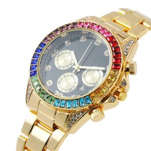 Relojes de pulsera Relojes de cuarzo para hombres Banda de acero Estilo hip-hop Todos los diamantes Calendario a juego Tendencia Moda Personalidad Rap Hombres