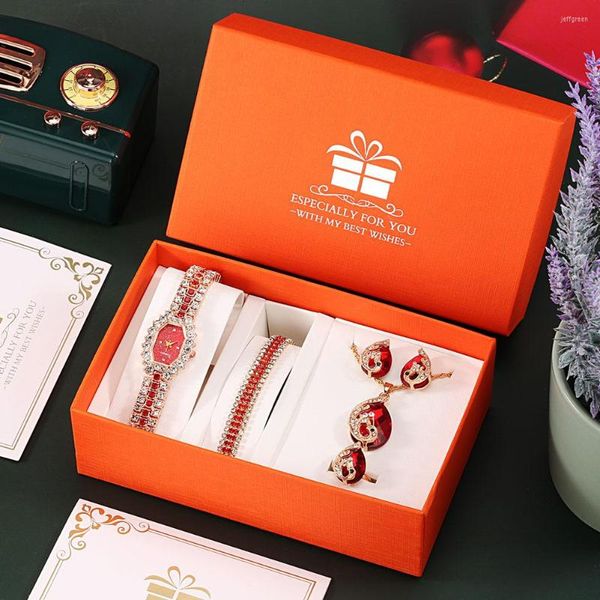 Montres-bracelets montres à Quartz cadeau pour femmes avec strass clouté montre femmes pierres collier Bracelet boucles d'oreilles bijoux
