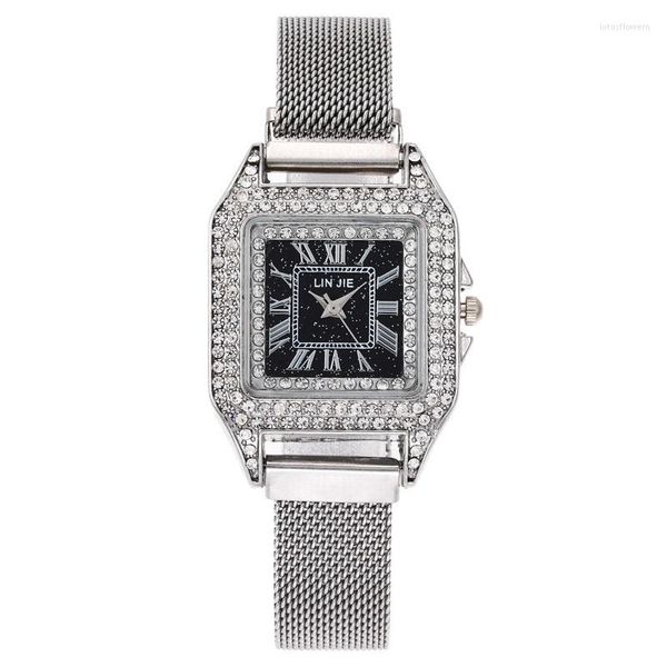 Montres-bracelets Montres à quartz Femme All Diamond Steel Band Square Version coréenne Loisirs Fashion Network Red Trend Watch