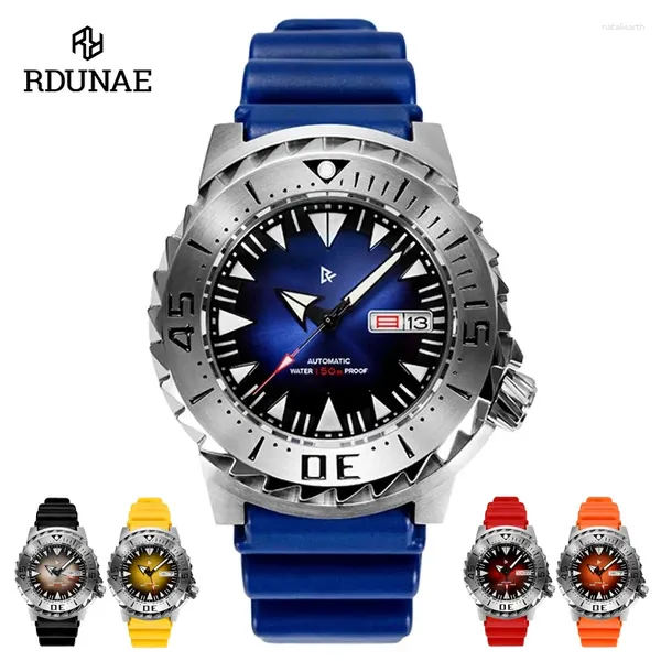 Montre-bracelets Rdunae Monster Watch for Men Blue Diver Mechanical Mouvement NH36 Mouvement Sapphire Verre Automatique Automatique Affaire de l'étanché