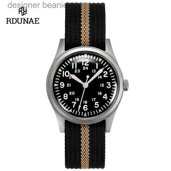 Muñecos de pulsera Rdunae RA03 G10 34.5 mm Retro Militar 316L Acero inoxidable K1 Mineral Glass Sports Luminous Quartz Masculino Pilotc24410