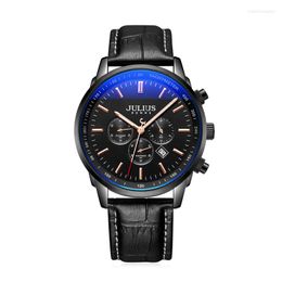 Polshorloges echte multifunctionele chronograaf chronograph heren horlogures Japan mov't business lederen sportjongen's verjaardagscadeau julius box