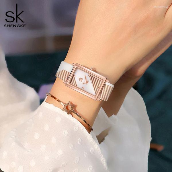 Relojes de pulsera Rectángulo K0165 Reloj de diseñador blanco para mujer Reloj de pulsera elegante Banda de cuero Movimiento de cuarzo Relogio Feminino