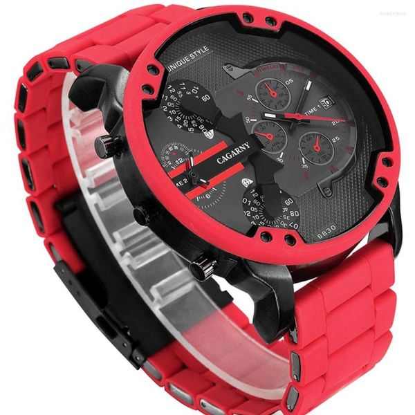 Relojes de pulsera de silicona roja para hombre, reloj de pulsera de cuarzo, esfera grande, relojes para hombre, doble pantalla, deporte militar, reloj Masculino