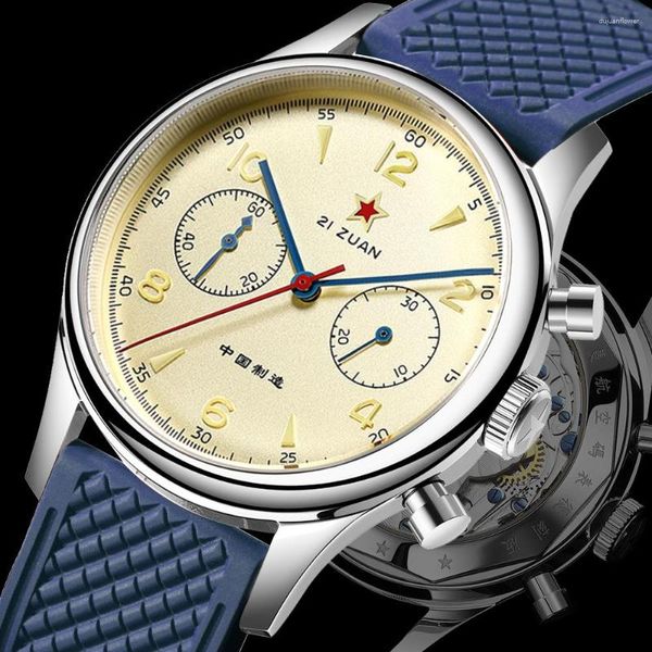 Relojes de pulsera Red Star 40 mm Cronógrafo mecánico Gaviota 1963 ST1901 Movimiento Relojes vintage para hombres FKM Silicona Espejo de zafiro a prueba de agua