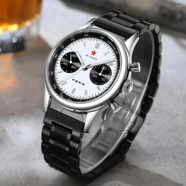 Montre-bracelets Red Star 40mm Panda 1963 Chronograph Watch Luminous avec Seagull Mouvement ST1901 MONTAGES MÉCANIQUES MENS