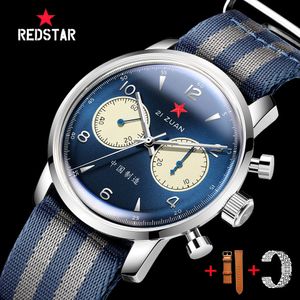 Horloges Red Star 42 mm 1963 chronograaf herenhorloge Pilot ST1901 beweging Zwanenhals mechanisch polshorloge 3D saffier Hardlex klok 230905