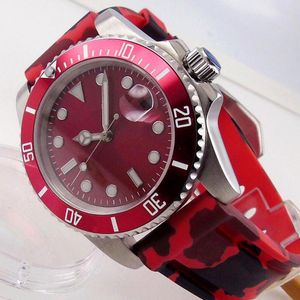 Relojes de pulsera Red Tandorio Automatic Men's Watch Genuino NH35/MIYOTA 8215 Movimiento Cristal de zafiro Fecha Correa de caucho Bisel de aluminio Insertar