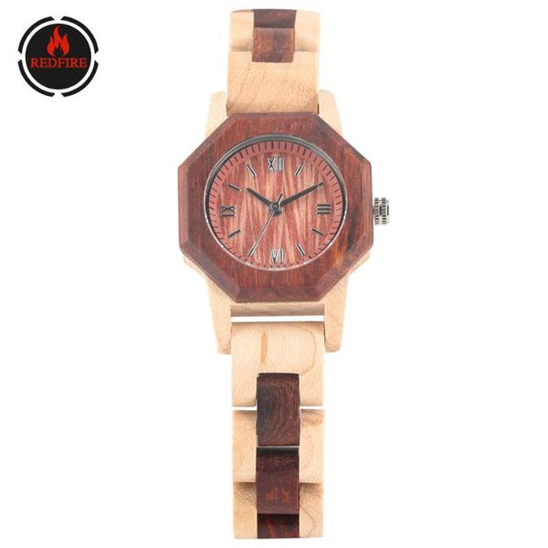 Relojes de pulsera REDFIRE Retro Número romano Dial Relojes para mujer Movimiento de cuarzo Natural Arce Madera Brazalete Reloj de pulsera Moda Mujer Reloj de madera