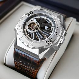 Horloges Reef Tiger Automatisch Horloge voor Mannen Lichtgevende Handen Skeleton Wijzerplaat 100m Waterdicht Saffier Mechanisch Horloge Reloj 231110