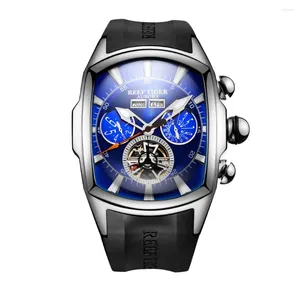 Montres-bracelets Reef Tiger Montre automatique de luxe pour hommes Tonneau en forme de conception Calendrier Semaine Lumineux 100m Sport étanche Montre-bracelet Relojes