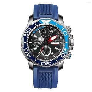 Montre-bracelets Reef Tiger Men Automatic Watch 45 mm Military Mécanique montre étanche Luminal Multi-Dial Month Week Date 24 heures