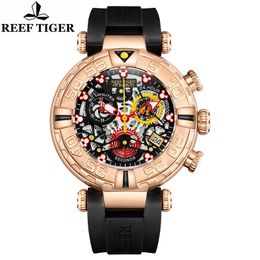 Horloges Reef Tiger Origineel Heren Mode Casual Chronograaf Japan Quartz Horloge Datum 3D Stereo Skelet Saffier Kristal Reloj Hombre 231110
