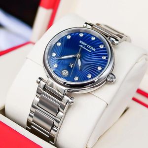 Polshorloges rif tijger/rt 2023 mode dames kijken blauwe wijzerplaat stalen armband horloges saffierglas automatisch mechanisch voor vrouwen