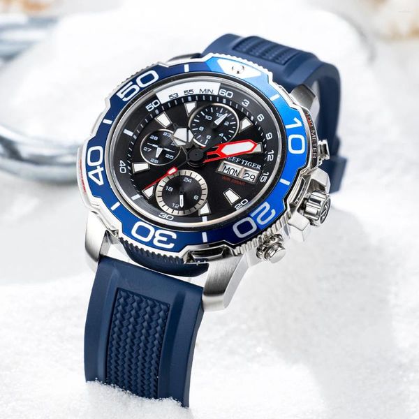 Montre-bracelets Reef Tiger / RT Design Multifinectional Mechanical Watch Mens Analog Automatic Blue Dial Date Horloge Relogios Masculino RGA3053