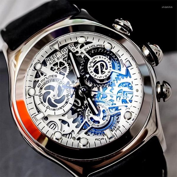 Relojes de pulsera Reef Tiger/RT para hombre, relojes deportivos militares con cronógrafo, esfera esquelética, fecha, tres contadores, reloj de cuarzo de acero