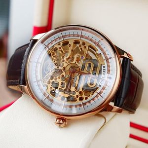 Polshorloges Reef Tiger/RT Skeleton Automatisch horloge Rose Gold Brown Leather Riem Pols Ultra dunne unieke mannen RGA1975