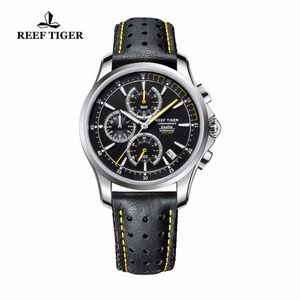 Polshorloges Reef Tiger/RT Sport Chronograph Watches for Men Quartz met datum en super lumineuze stalen lederen band RGA1663