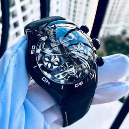 Relojes de pulsera Reef Tiger / RT Tourbillon Mecánico 100M Reloj impermeable para hombres Reloj con esfera esquelética Relojes automáticos de lujo Cuero genuino
