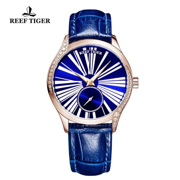 Relojes de pulsera Reef Tiger/RT Ultra Thin Ladies Luxury Watch Blue Dial Mechanical Gifts Reloj Relogio Feminino RGA1561