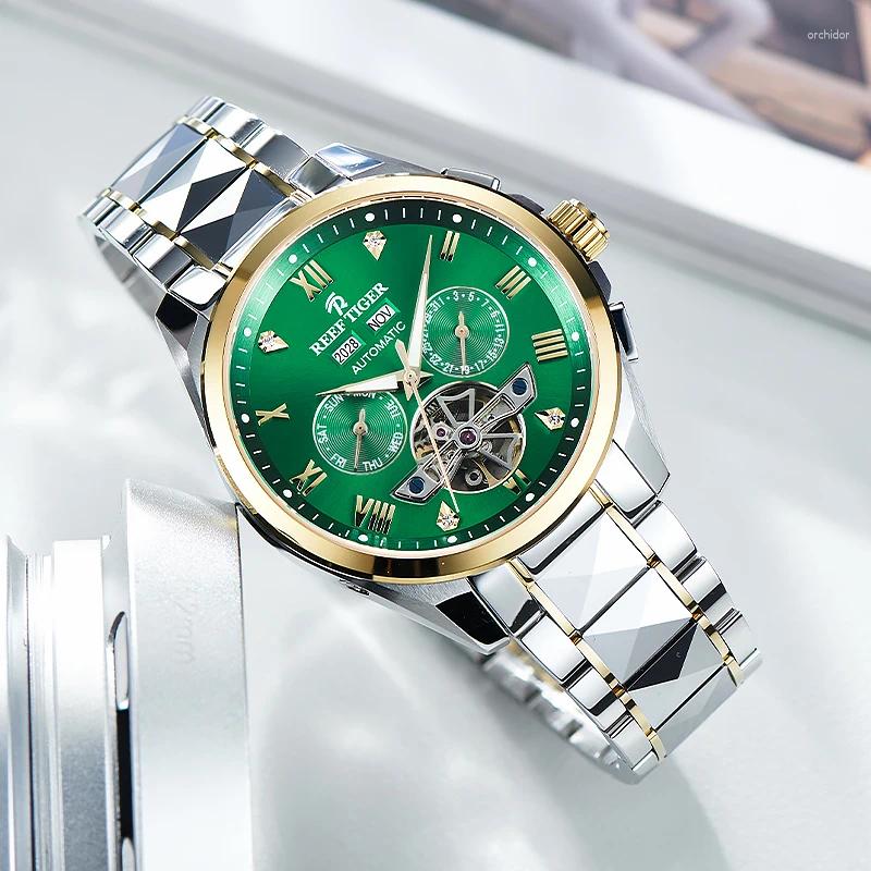 Relojes de pulsera Reef Tiger Top Brand Relojes mecánicos automáticos Acero Super Luminoso Tourbillon Impermeable RGA8235
