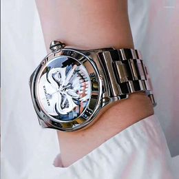 Horloges Reef Tiger Horloge Voor Mannen Grote Creatieve Schedel Skeleton Wijzerplaat Automatisch Mechanisch Horloge SS316 Stalen Armband Reloj Hombre