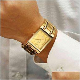 Montres-bracelets Relo Mascino Wwoor Gold Watch Hommes Square Mens Montres Top Marque De Luxe Golden Quartz En Acier Inoxydable Étanche Dhgarden Otiwp
