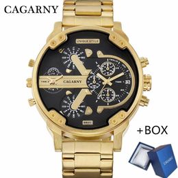 Relojes de pulsera Relogio Cagarny 2023, reloj de marca para hombre, deportivo militar, de lujo, a la moda, de cuarzo, con dos fechas, resistente al agua, dorado, para hombre