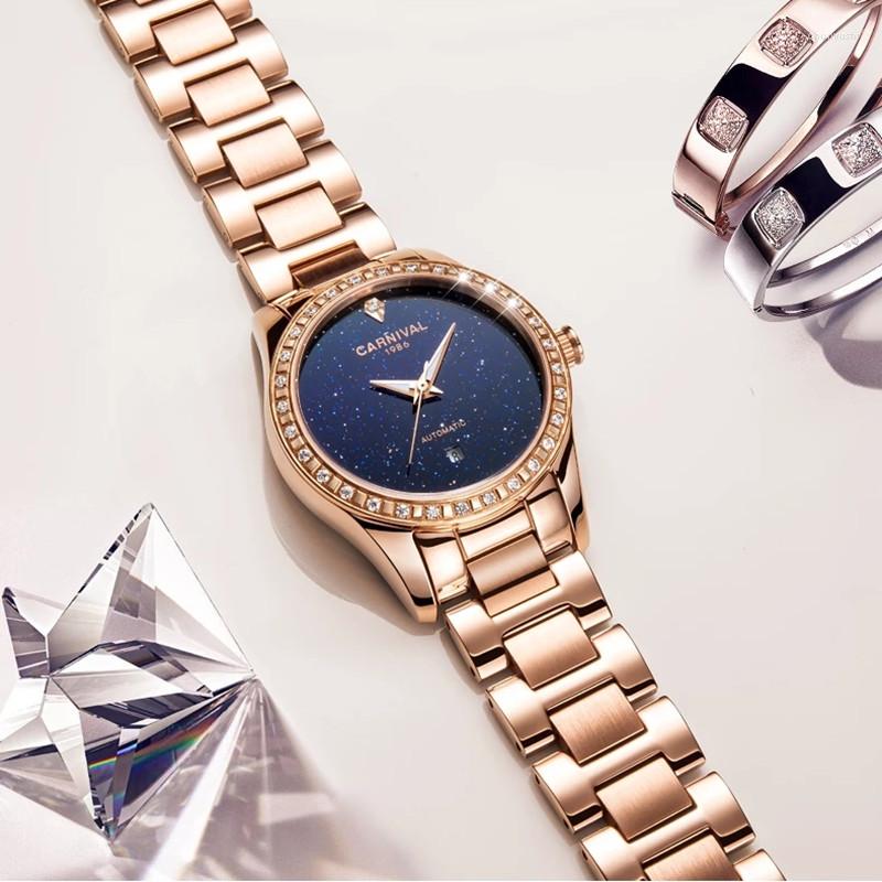 Zegarek na ręce renogio feminino karnawałowy zegarek mechaniczny dla kobiet Rose Gold Automatyczne wodoodporne zegar nadgarstka