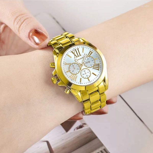 Relojes de pulsera Relogio Feminino GENEVA Reloj de lujo para mujer Relojes de oro Banda de acero inoxidable Analógico Cuarzo Regalos para damas