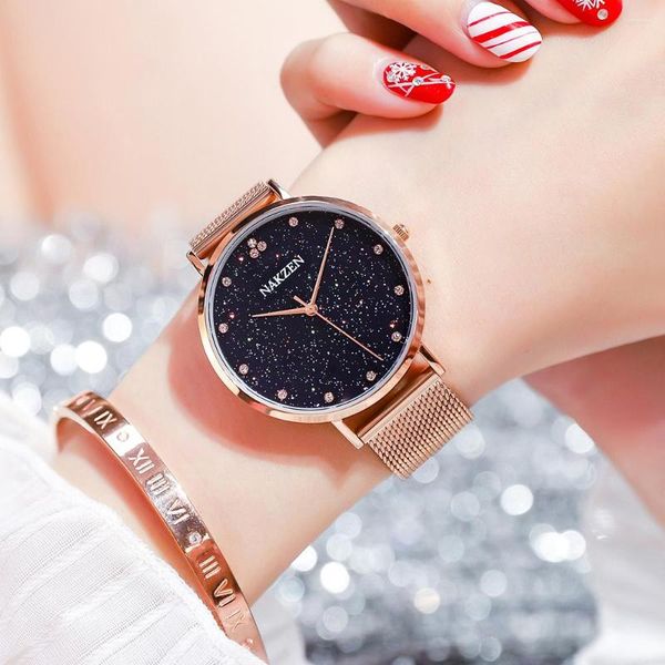 Relojes de pulsera Relogio Feminino NAKZEN Mujer Diamante Elegante Relojes simples y con estilo Señoras Creativo Moda romana Reloj de cuarzo impermeable