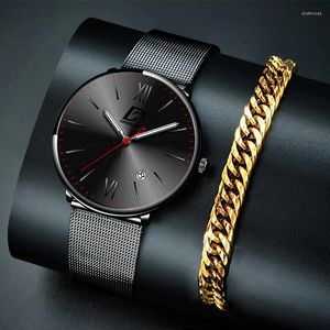 Montres-bracelets Relogio Masculino 2022 Montres pour hommes de luxe en acier inoxydable maille ceinture quartz montre-bracelet hommes calendrier bracelet lumineux horloge