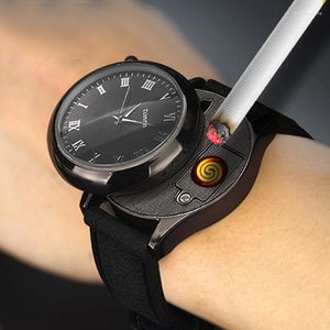 Relojes de pulsera Relogio Masculino 2023 Hombres Relojes de cuarzo Carga USB Encendedor Cigarrillo sin llama Cable de calefacción reemplazable