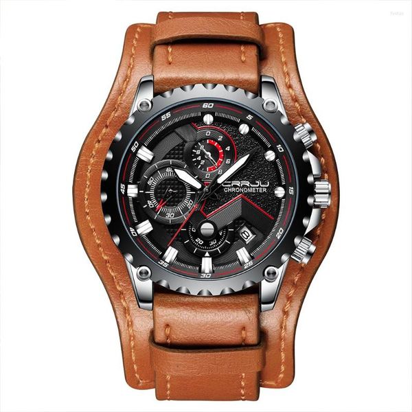 Montres-bracelets Relogio Masculino Crrju hommes montres haut Quartz or montre hommes décontracté cuir militaire étanche Sport poignet