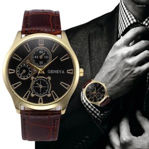 Montres-bracelets Relogio Masculino Genève Hommes Montres Sport Bracelet En Cuir Marron Quartz Prix 2024