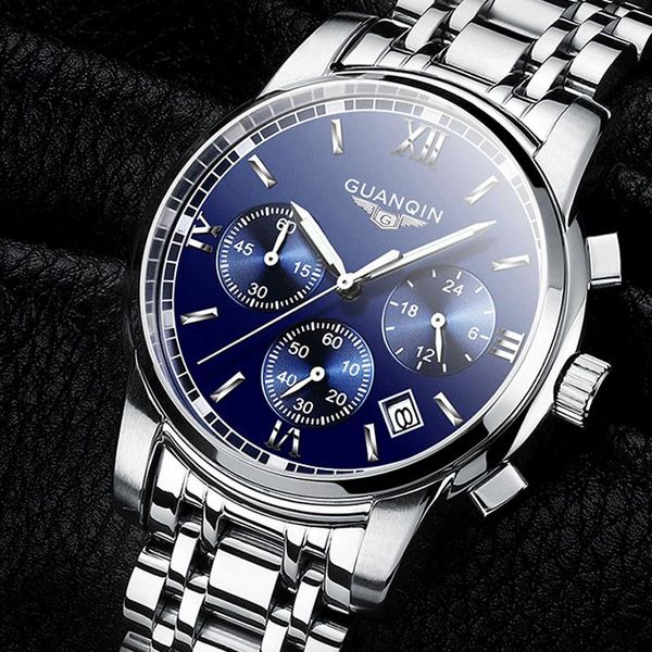 Relojes de pulsera Relogio Masculino GUANQIN Relojes para hombre Top Fashion Business Reloj de cuarzo Hombres Sport Full Steel Reloj de pulsera impermeable Relojes de pulsera