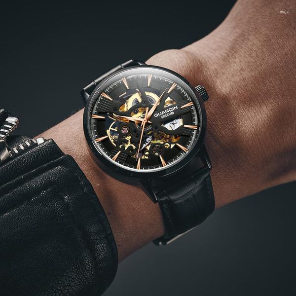 Relojes de pulsera Relogio Masculino GUANQIN Relojes para hombre Top Sport Reloj de cuarzo Hombres Business Reloj de pulsera impermeable de acero inoxidable