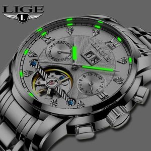 Montre-bracelets Relogio Masculino Lige 2020 Wind Mechanical Montres de vent avec Water Automatic Watch Skeleton Men Relojes Tourbillon résistant à l'eau