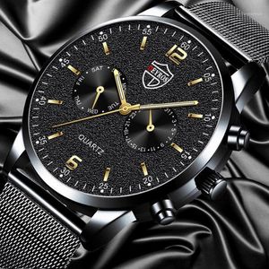 Polshorloges relogio masculino luxe zakelijke heren horloges roestvrij staal mesh riem kwarts lederen sport pols horloge mannen luminous cl 3041